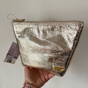 Stephanie Johnson for Neiman Marcus Laura Gold Trapezoid Cosmetic Makeup Bag